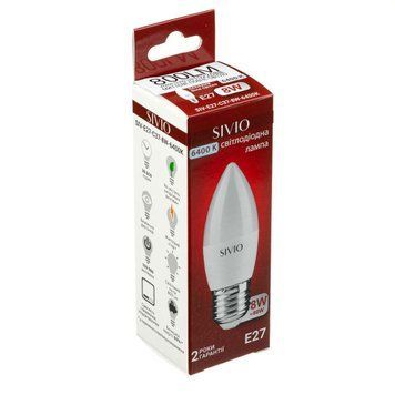 Фото LED лампа Е27 C37 8W холодна біла 6400К SIVIO 1022688,