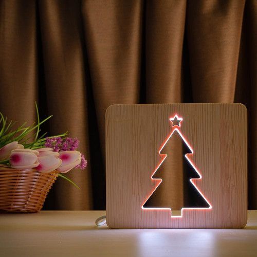 Фото Світильник нічник ArtEco Light з дерева LED "Ялинка" з пультом та регулюванням кольору, подвійний RGB 1021467,