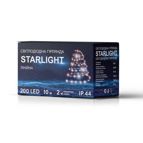 Фото Гирлянда уличная STARLIGHT линейная белый Flash 200LED IP44 черный 10м 57278,