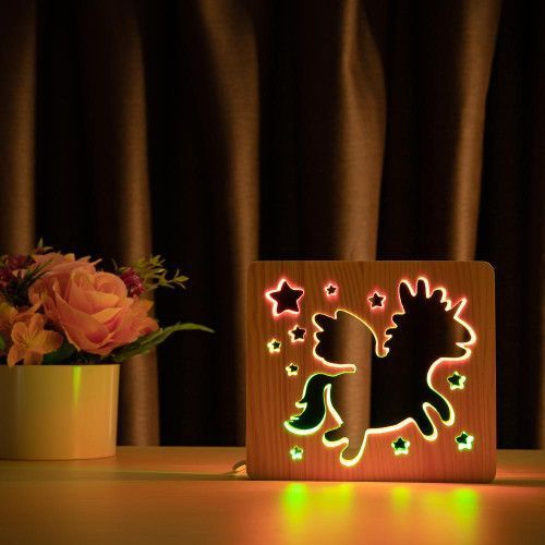 Фото Светильник ночник ArtEco Light с дерева LED "Очаровательный единорог" с пультом и регулировкой цвета, двойной RGB 1020388,