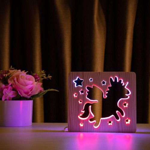 Фото Светильник ночник ArtEco Light с дерева LED "Очаровательный единорог" с пультом и регулировкой цвета, двойной RGB 1020388,