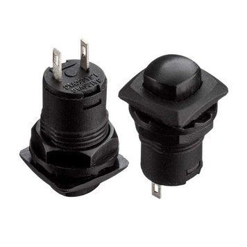Фото Кнопка нажимная черная 12.7 мм 1.5 А 125В без фиксации ON-(OFF) DS-226 SPST 2pin Daier 1014156,