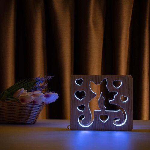 Фото Світильник нічник ArtEco Light з дерева LED "Коти та любов" з пультом та регулюванням кольору, RGB 1020359,