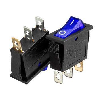 Фото Кнопка перемикач синя 28x10.2мм 10А 250В ON-OFF KCD3-102/N 3pin Daier 1015734,