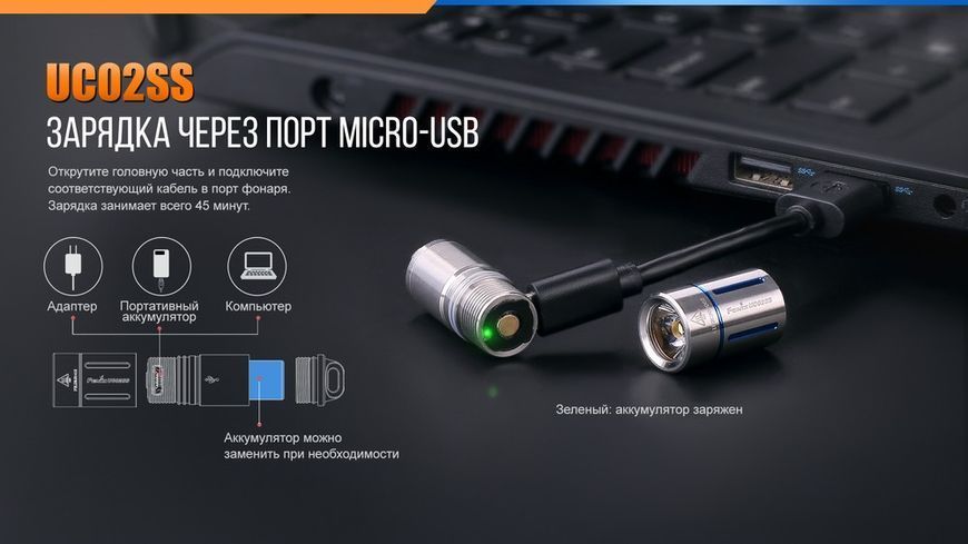Фото Фонарь ручной Fenix UC02SSBlue UC02SSblue,