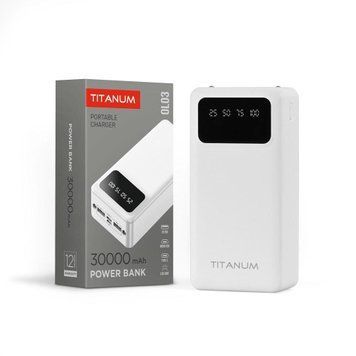 Фото Повербанк 30000mAh TITANUM OL03 White, Micro USB, Type-C, 2USB 27482,