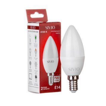 Фото LED лампа Е14 С37 7W нейтральная белая 4100К SIVIO 1012794,