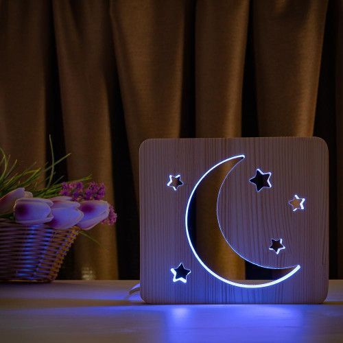 Фото Светильник ночник ArtEco Light с дерева LED "Луна и звезды" с пультом и регулировкой цвета, RGB 1021463,
