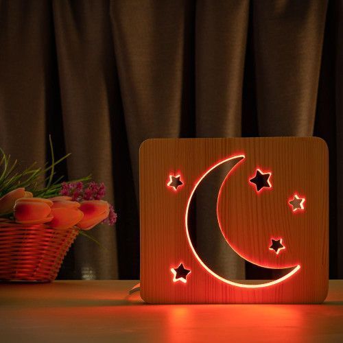 Фото Светильник ночник ArtEco Light с дерева LED "Луна и звезды" с пультом и регулировкой цвета, RGB 1021463,