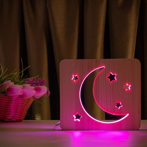 Фото Светильник ночник ArtEco Light с дерева LED "Луна и звезды" с пультом и регулировкой цвета, RGB 1021463,