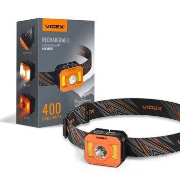 Фото Налобний світлодіодний ліхтарик VIDEX VLF-H085-OR 400Lm 5000K, USB-C 27529,