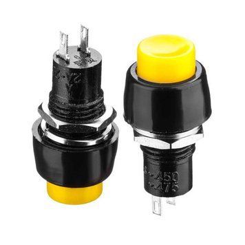 Фото Натискна Кнопка жовта 10мм 2А 250В з фіксацією ON-OFF DS-450 SPST 2pin Daier 1014172,