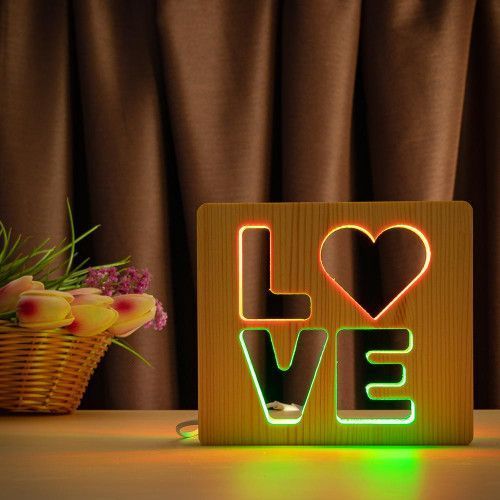 Фото Светильник ночника ArtEco Light с дерева LED "LOVE" с пультом и регулировкой цвета, двойной RGB 1021458,