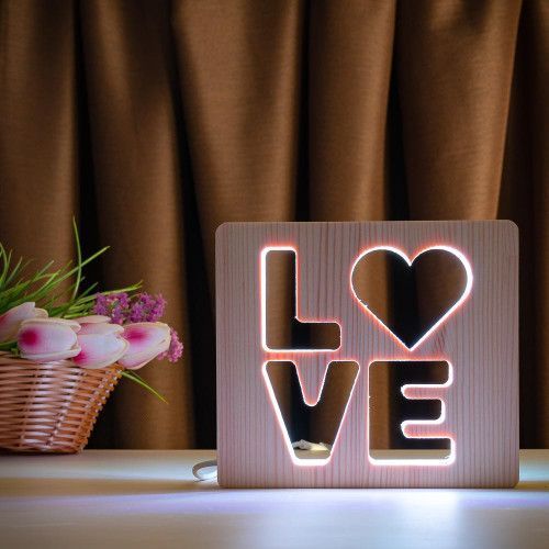 Фото Светильник ночника ArtEco Light с дерева LED "LOVE" с пультом и регулировкой цвета, двойной RGB 1021458,