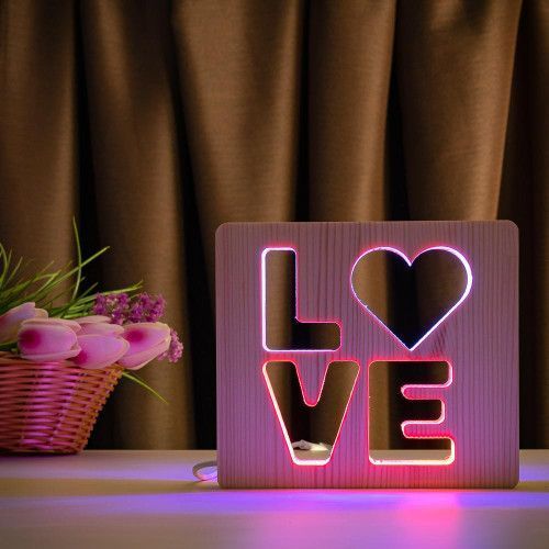 Фото Светильник ночника ArtEco Light с дерева LED "LOVE" с пультом и регулировкой цвета, двойной RGB 1021458,