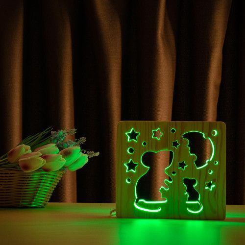 Фото Світильник нічник ArtEco Light з дерева LED "Мишки з сиром" з пультом та регулюванням кольору, RGB 1020367,