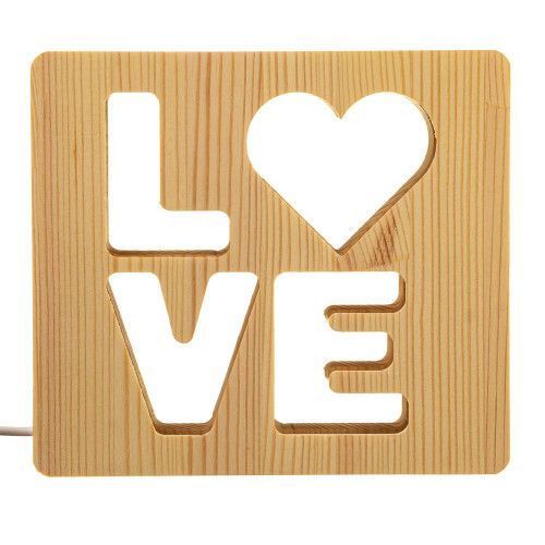 Фото Світильник нічник ArtEco Light з дерева LED "LOVE" з пультом та регулюванням світла, колір теплий білий 1021456,