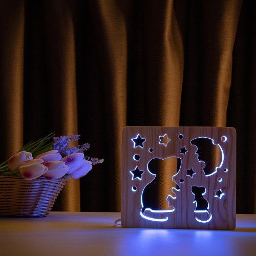 Фото Світильник нічник ArtEco Light з дерева LED "Мишки з сиром" з пультом та регулюванням кольору, RGB 1020367,