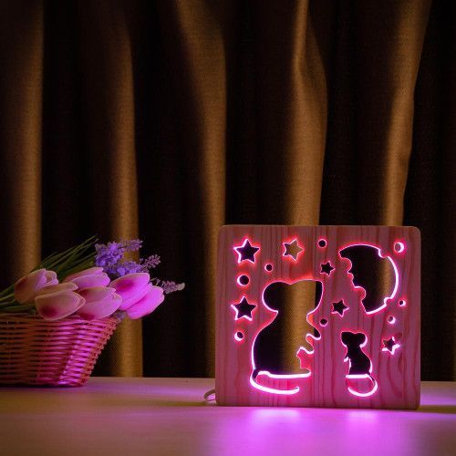 Фото Світильник нічник ArtEco Light з дерева LED "Мишки з сиром" з пультом та регулюванням кольору, RGB 1020367,