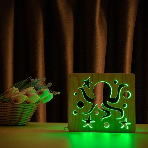 Фото Світильник нічник ArtEco Light з дерева LED "Морський восьминіг" з пультом та регулюванням кольору, RGB 1020427,