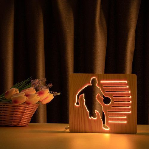 Фото Світильник нічник ArtEco Light з дерева LED "Баскетболіст з м'ячем" з пультом та регулюванням кольору, RGB 1020467,