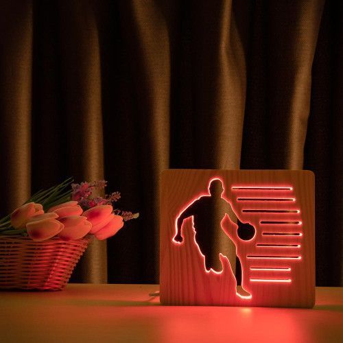 Фото Світильник нічник ArtEco Light з дерева LED "Баскетболіст з м'ячем" з пультом та регулюванням кольору, RGB 1020467,