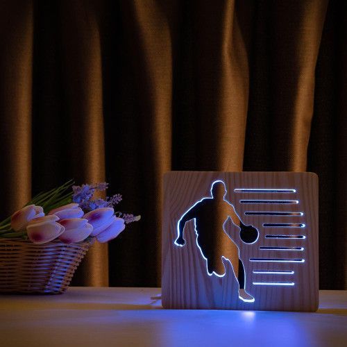 Фото Світильник нічник ArtEco Light з дерева LED "Баскетболіст з м'ячем" з пультом та регулюванням кольору, RGB 1020467,
