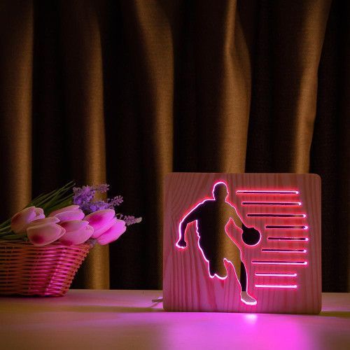 Фото Світильник нічник ArtEco Light з дерева LED "Баскетболіст з м'ячем" з пультом та регулюванням кольору, RGB 1020467,