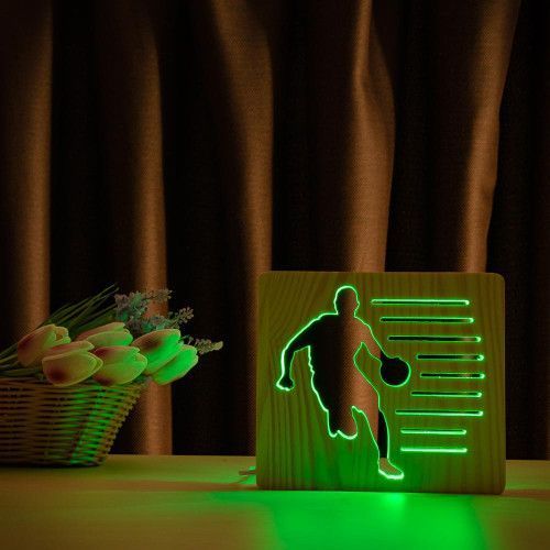 Фото Світильник нічник ArtEco Light з дерева LED "Баскетболіст з м'ячем" з пультом та регулюванням кольору, RGB 1020467,