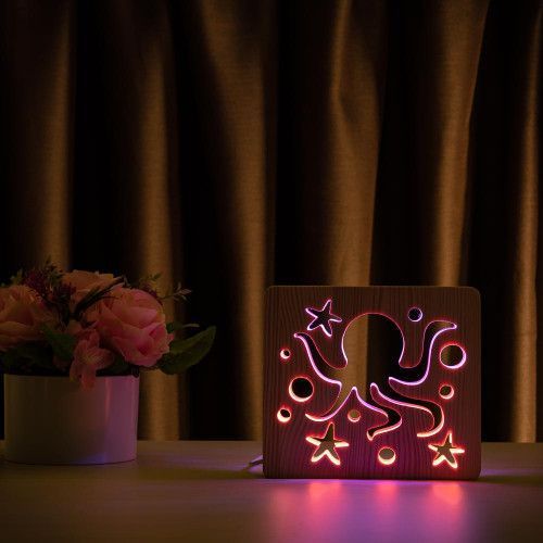 Фото Светильник ночник ArtEco Light из дерева LED "Морской осьминог" с пультом и регулировкой цвета, двойной RGB 1020428,