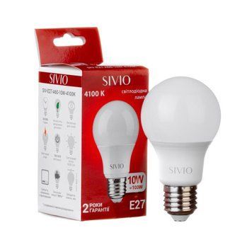 Фото LED лампа Е27 А60 10W нейтральна біла 4100К SIVIO 1012801,