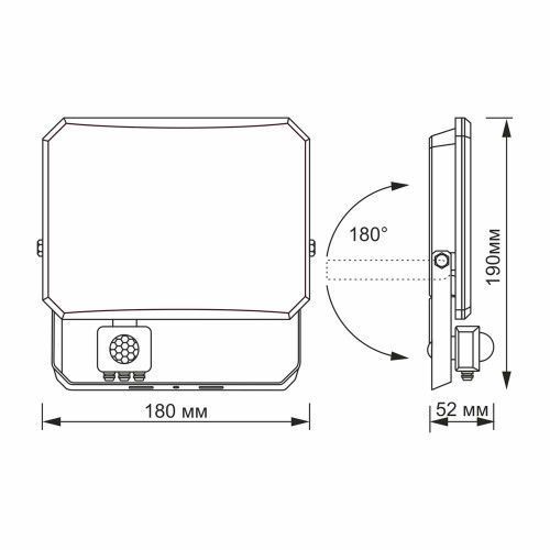 Фото LED прожектор VIDEX F3 50W 5000K з датчиком руху 220V Black (VLE-F3-0505B-S) 27718,