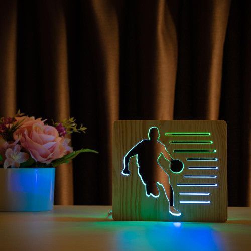 Фото Светильник ночника ArtEco Light с дерева LED "Баскетболист с мячом" с пультом и регулировкой цвета, двойной RGB 1020468,