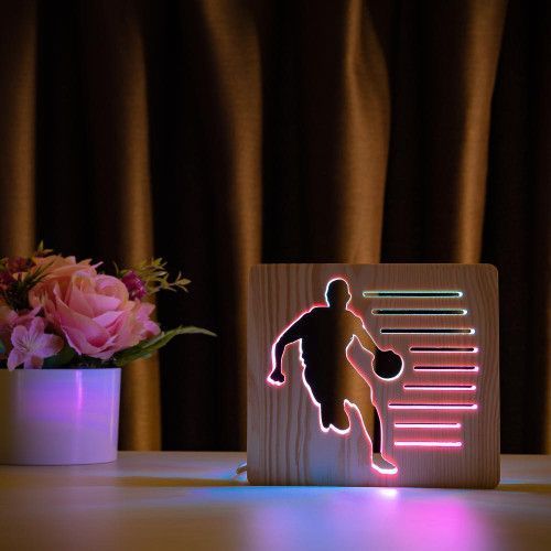 Фото Светильник ночника ArtEco Light с дерева LED "Баскетболист с мячом" с пультом и регулировкой цвета, двойной RGB 1020468,