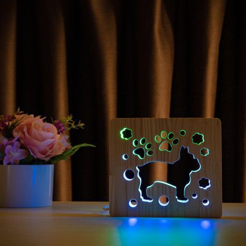 Фото Светильник ночник ArtEco Light с дерева LED "Пес бульдожка" с пультом и регулировкой цвета, двойной RGB 1020384,