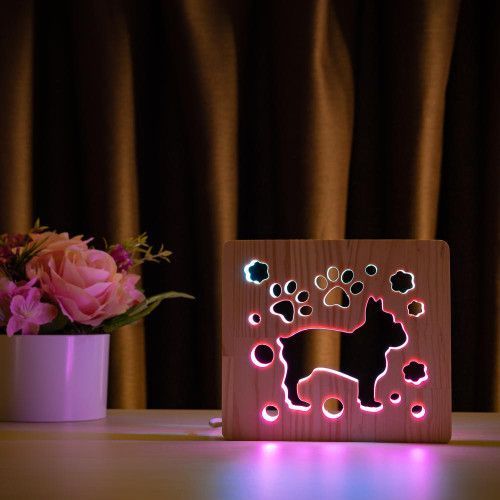Фото Светильник ночник ArtEco Light с дерева LED "Пес бульдожка" с пультом и регулировкой цвета, двойной RGB 1020384,