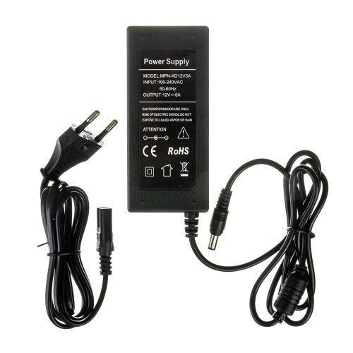 Фото Led блок живлення 12V 5А 60Вт зі штекером і кабелем живлення 1013430,