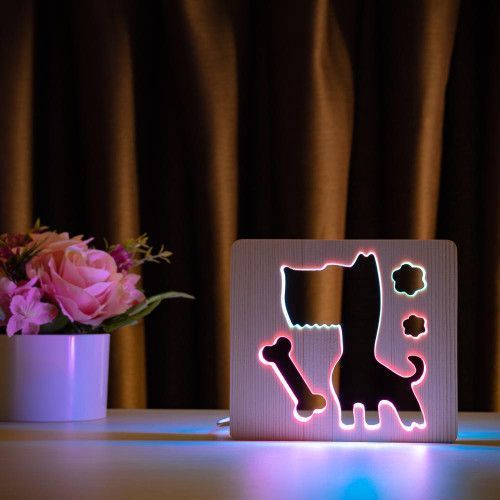 Фото Светильник ночник ArtEco Light с дерева LED "Пес и косточка" с пультом и регулировкой цвета, двойной RGB 1020372,