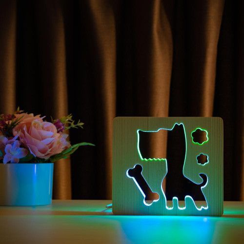 Фото Светильник ночник ArtEco Light с дерева LED "Пес и косточка" с пультом и регулировкой цвета, двойной RGB 1020372,