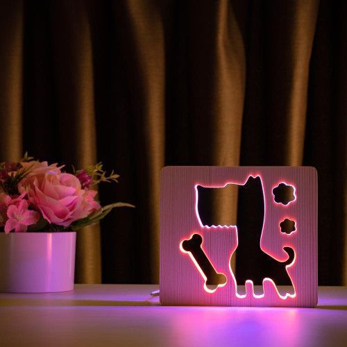 Фото Светильник ночник ArtEco Light с дерева LED "Пес и косточка" с пультом и регулировкой цвета, двойной RGB 1020372,