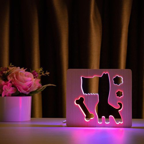 Фото Светильник ночник ArtEco Light с дерева LED "Пес и косточка" с пультом и регулировкой цвета, двойной RGB 1020372,