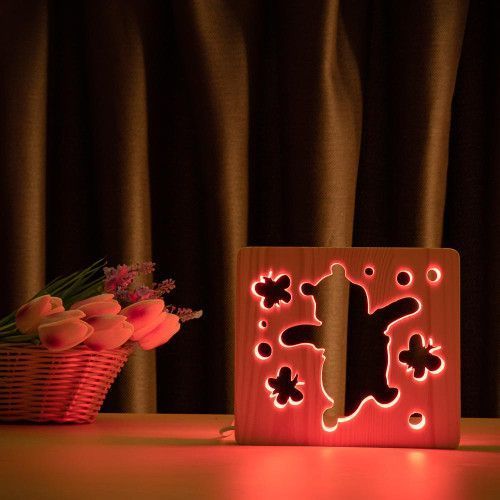 Фото Світильник нічник ArtEco Light з дерева LED "Веселий ведмедик" з пультом та регулюванням кольору, RGB 1020411,