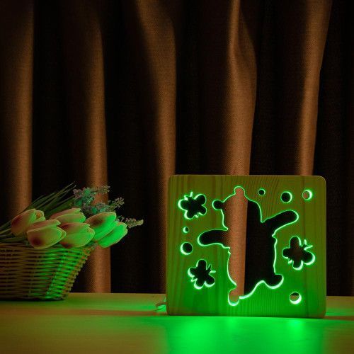 Фото Світильник нічник ArtEco Light з дерева LED "Веселий ведмедик" з пультом та регулюванням кольору, RGB 1020411,
