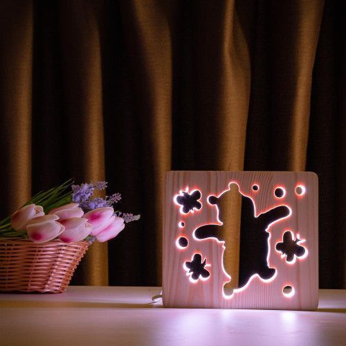 Фото Світильник нічник ArtEco Light з дерева LED "Веселий ведмедик" з пультом та регулюванням кольору, RGB 1020411,