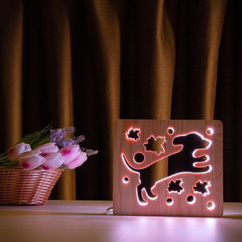 Фото Светильник ночник ArtEco Light с дерева LED "Пес и птички" с пультом и регулировкой цвета, RGB 1020375,
