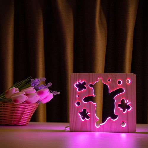Фото Світильник нічник ArtEco Light з дерева LED "Веселий ведмедик" з пультом та регулюванням кольору, RGB 1020411,