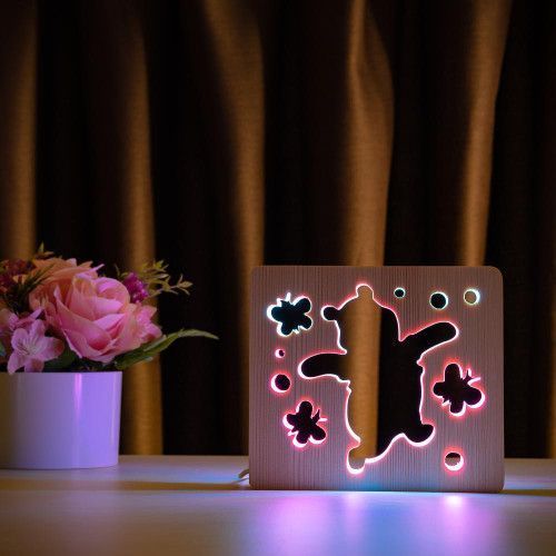 Фото Светильник ночник ArtEco Light из дерева LED "Веселый мишка" 1020412,