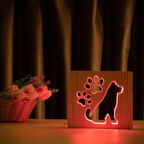 Фото Світильник нічник ArtEco Light з дерева LED "Пес та сліди" з пультом та регулюванням кольору, RGB 1020379,