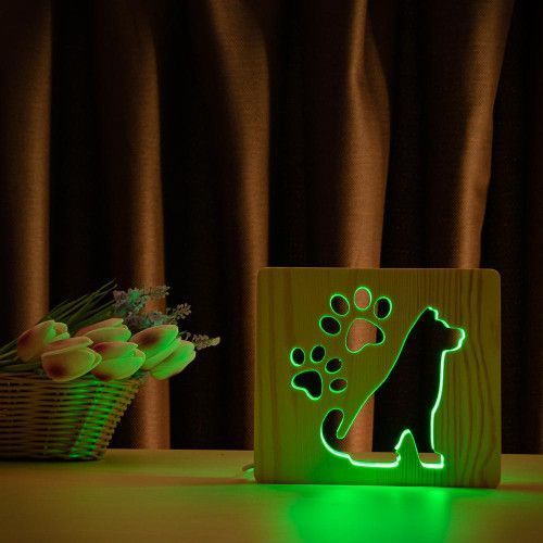 Фото Світильник нічник ArtEco Light з дерева LED "Пес та сліди" з пультом та регулюванням кольору, RGB 1020379,
