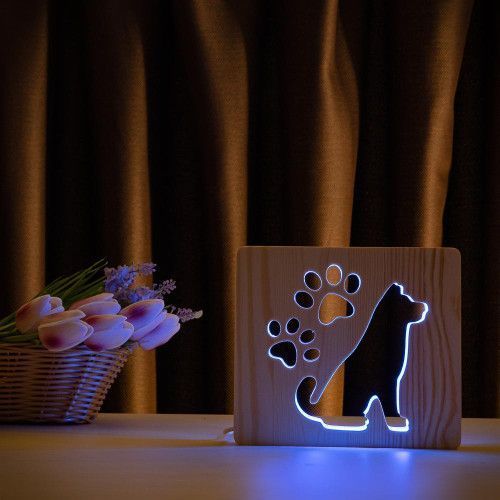 Фото Світильник нічник ArtEco Light з дерева LED "Пес та сліди" з пультом та регулюванням кольору, RGB 1020379,